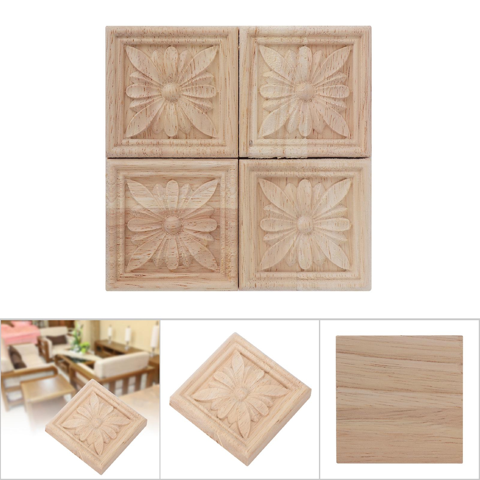 (5)Decorative Mouldings Wooden Architrave Corner Blocks Rubber Wood