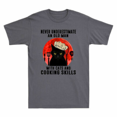 Never Underestimate An Old Man with Cats and Cooking Skills Funny Men's T Shirt