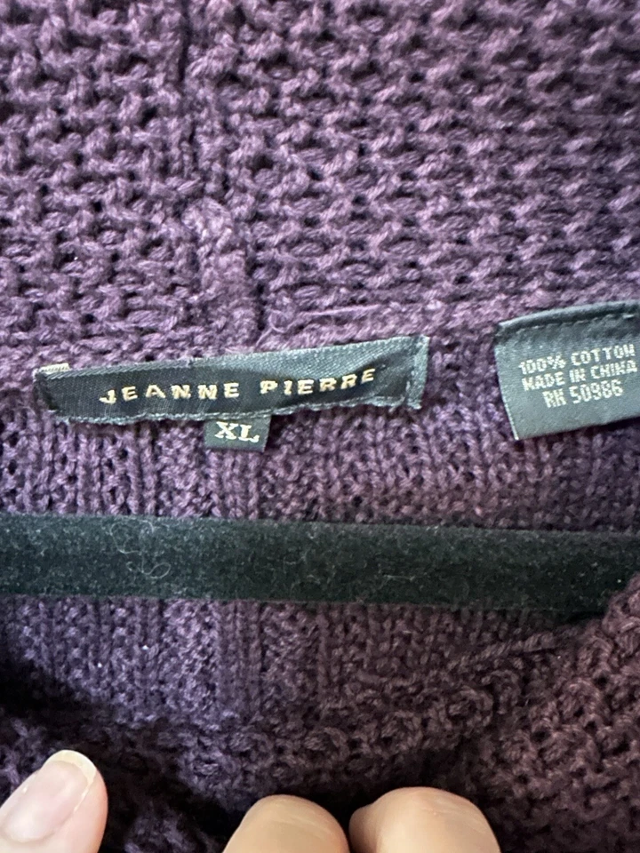 Suéter Jeanne Pierre Capucha Cuello Alto Mujer XL Algodón Tejido con Cable Ciruela Púrpura Foto 4 de 4