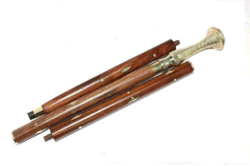 Vintage Solid Brass Design Handle 3Fold Wooden Wa… - image 3