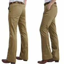 Da Uomo Bell Pantaloni 60s 70s Vintage a Zampa Formale Pantaloni Abito Slim Fit