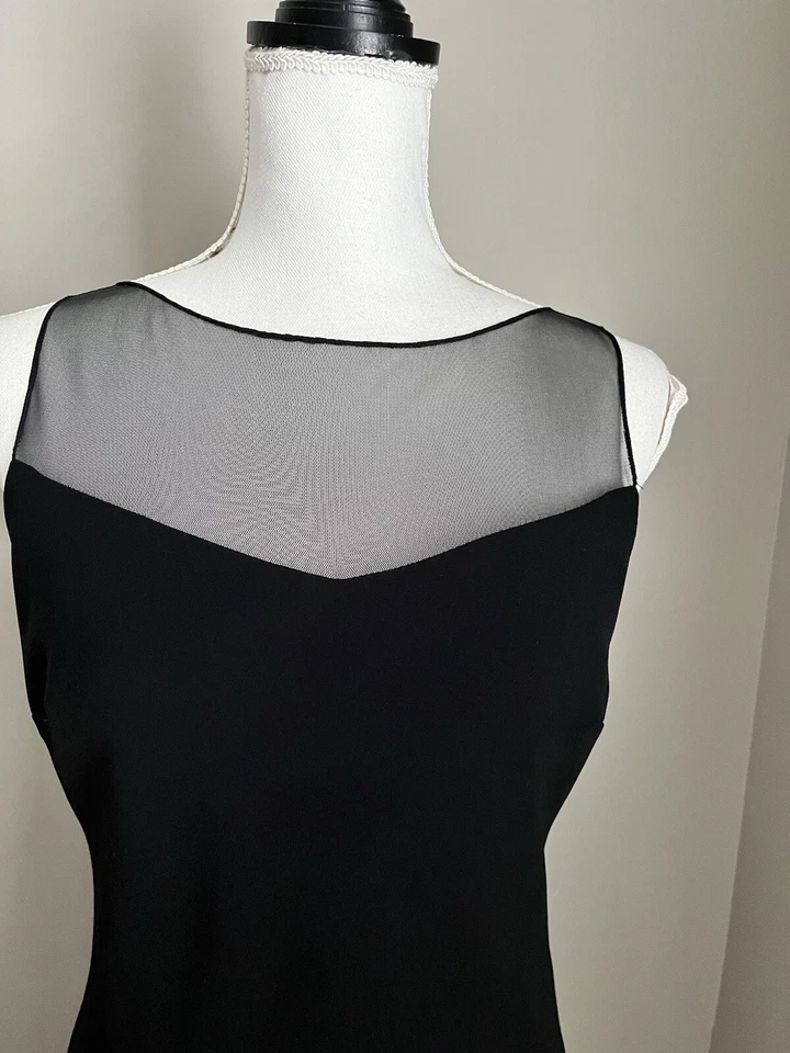 Evan Picone Black Dress Sleeveless Mesh Top Size 8 Party Evening Asymmetric Hem - Image 2 of 4