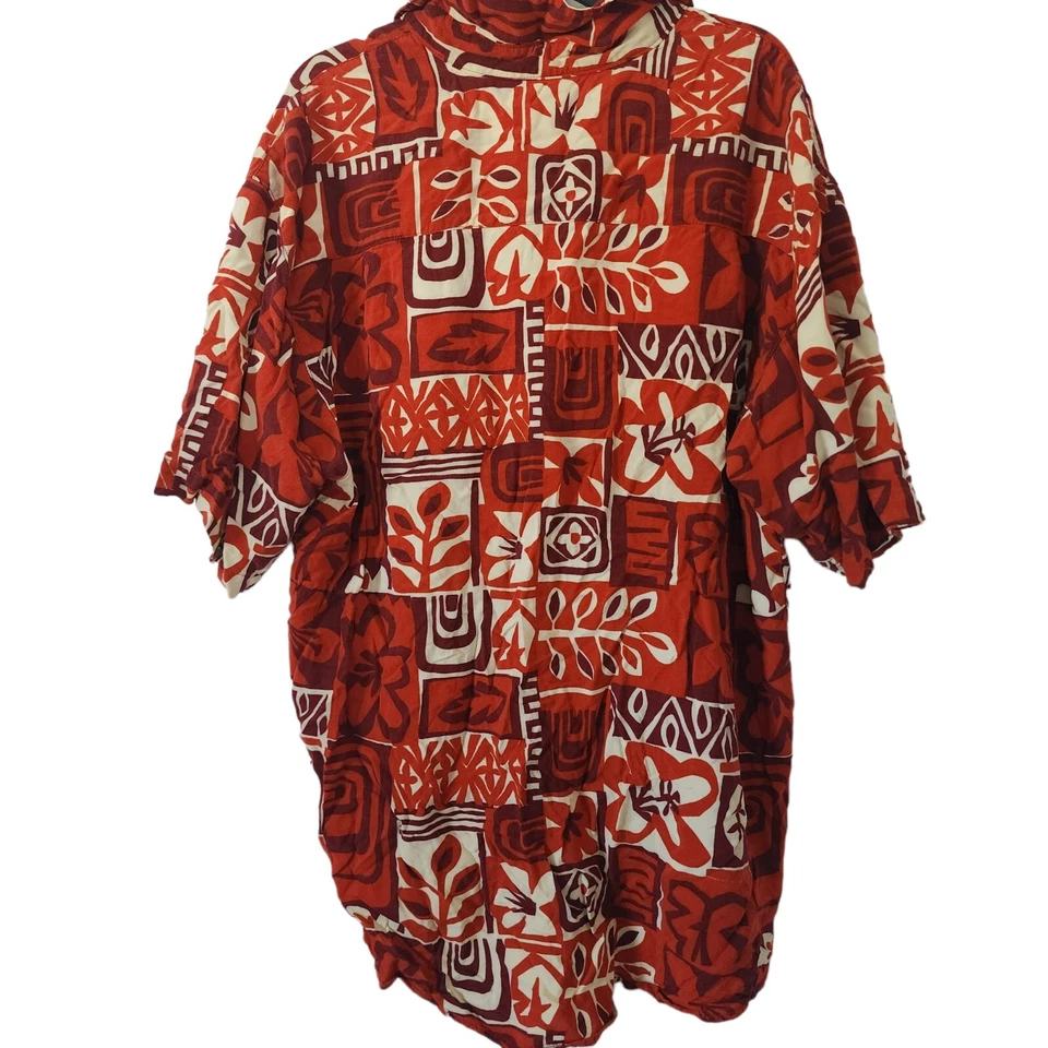 Duke Kahanamoku Shirt Mens Large Button Up Hawaiian Camp Red Rayon Floral - Image 4 of 4