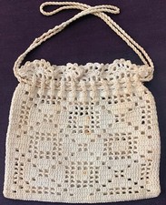 antique Edwardian 1900s cotton crocheted purse cream diamond design 6" square