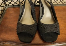 Coach And Four Beaded Shoes Sling- Back Pumps Heel Women's Size 6 Black Pristine