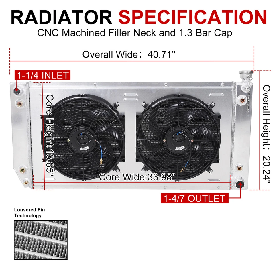 3 ROW RADIATOR+SHROUD FAN RELAY FOR 1988-2000 CHEVY C1500 C2500 C3500 5.7L V8 - Image 3 of 4