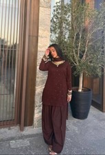 Indian Style Pure Blooming Georgette Maroon Top Palazzo With Dupatta For Party