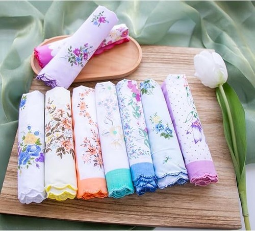 Womens Ladies HANDKERCHIEFS Cotton Pocket Square Hanky Handkerchief Bulk 1/3/6/9 - Picture 5 of 19