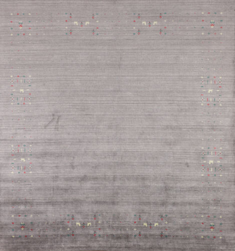 Alfombra de seda Gabbeh gris hecha a mano con centro de sala de estar 8x8 pies cuadrados - Imagen 1 de 18