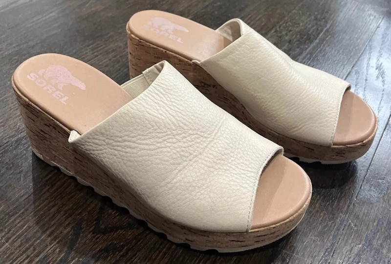 sorel cameron wedge leather mule cork sandals shoes