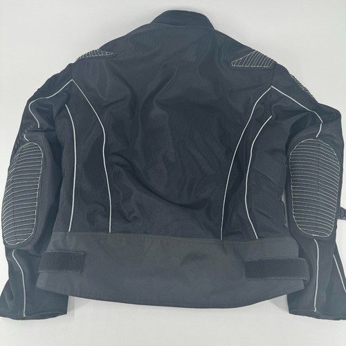 Xelement MENS Black Nylon Full Zip Reflective Piping Motorcycle Coat Jacket L - Picture 10 of 24
