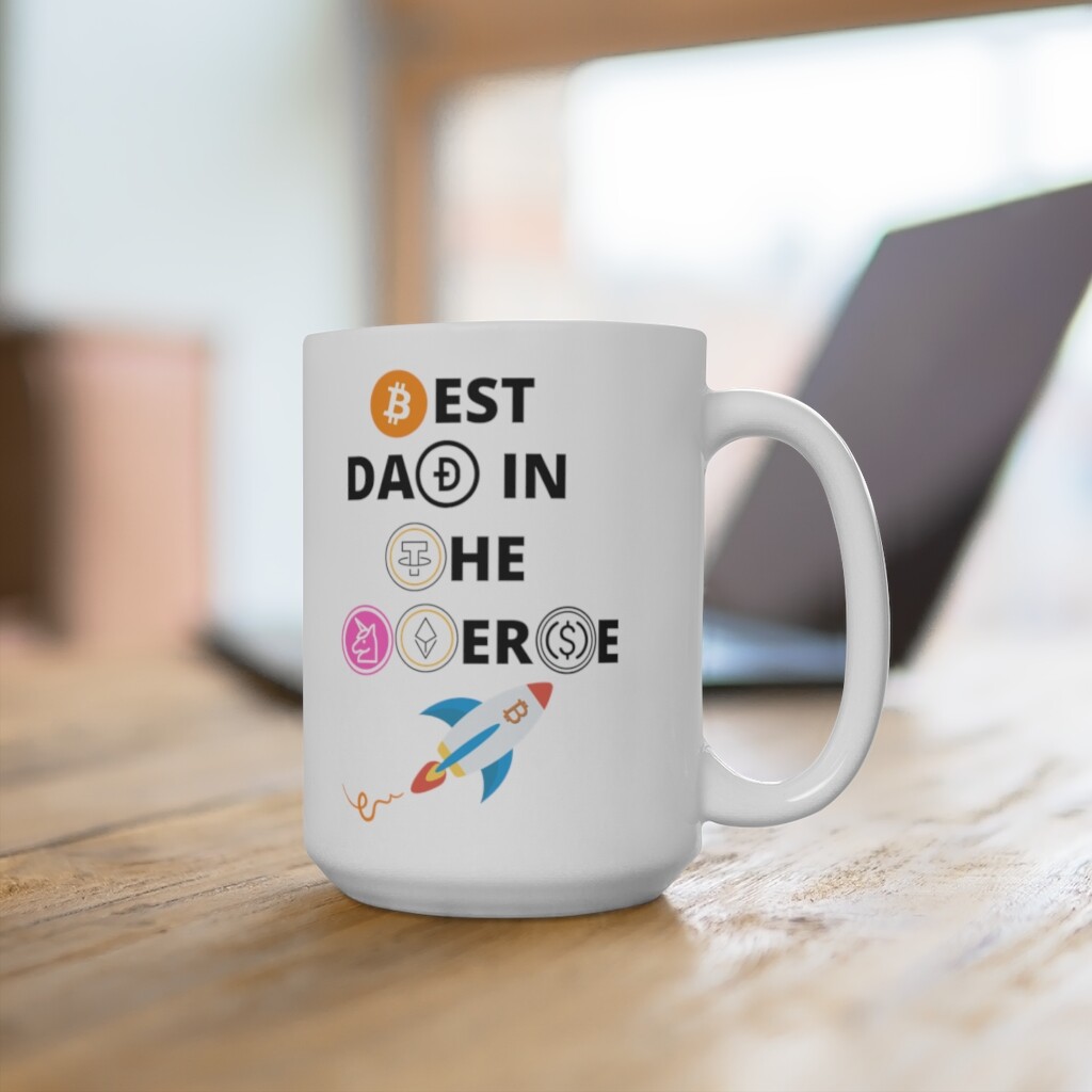 Best Dad in the Universe Bitcoin Ethereum Dogecoin Cryptocurrency 15 oz Mug