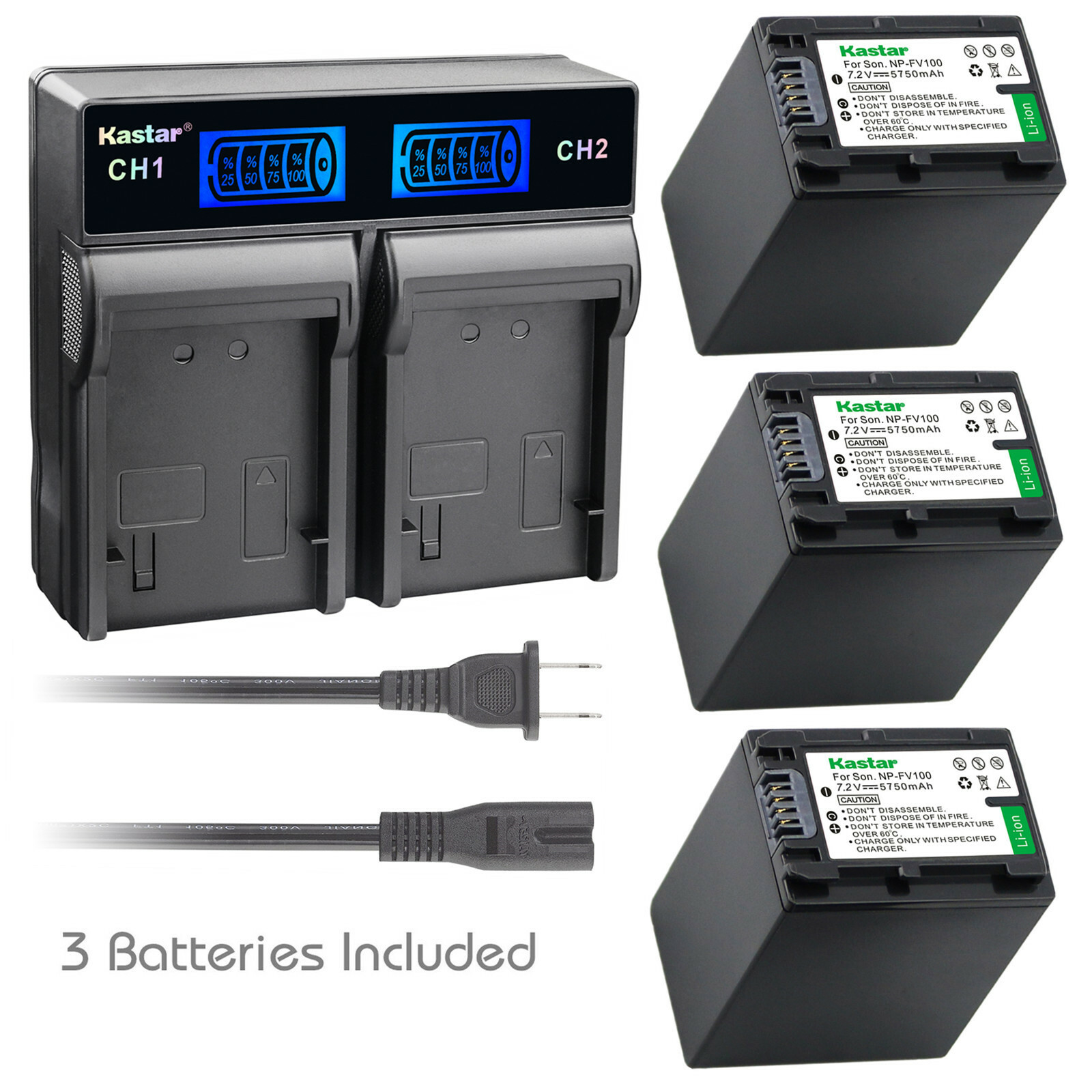 Kastar Battery LCD Rapid Charger Sony NP-FV100 NP-FV70 & BC-TRV BC-VH1 AC-VQH10