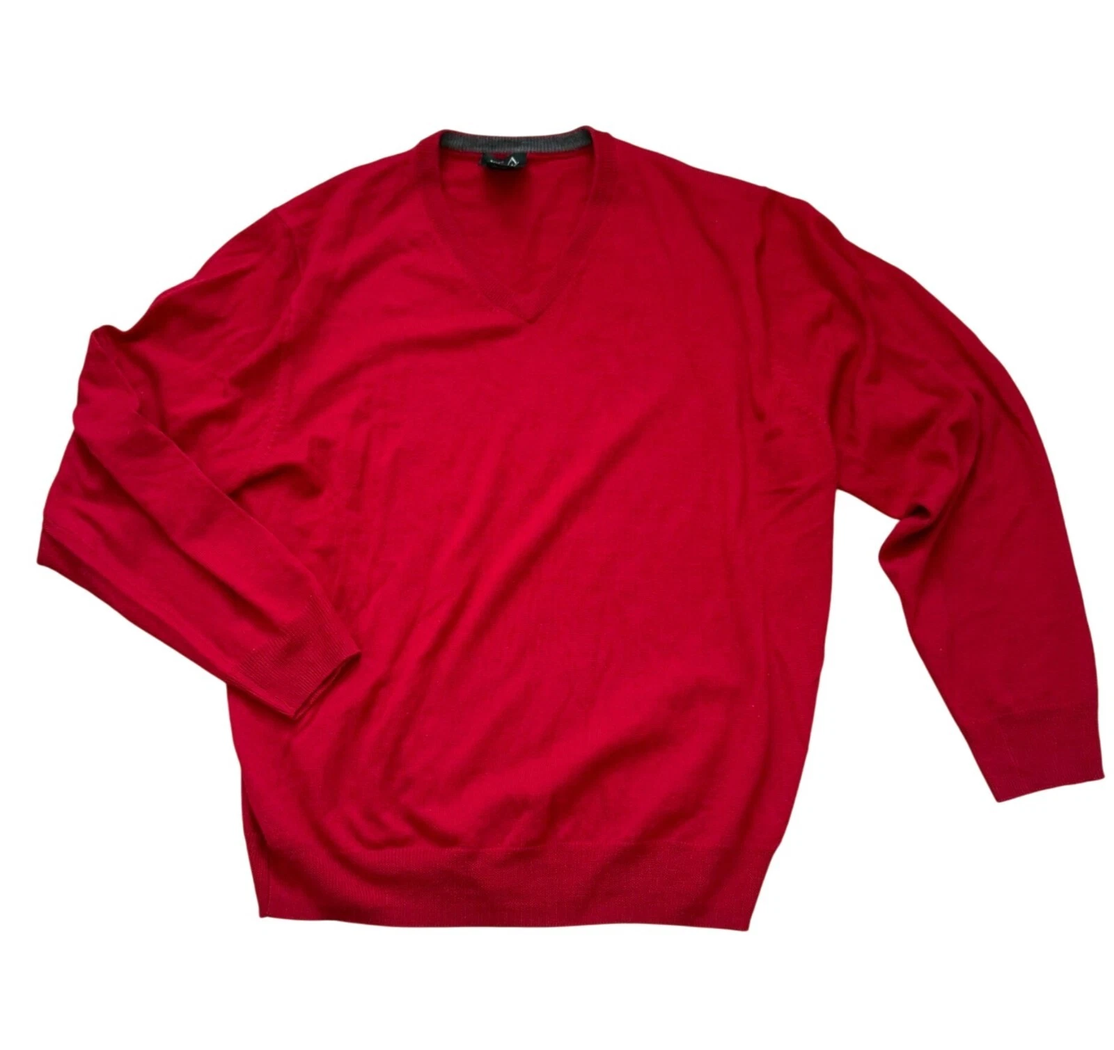 Jos. A. Bank Merino Wool V-Neck Pullover Sweater Men's Large Red Preppy Career