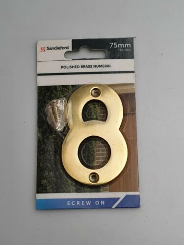 Sandleford Henley Screw-on Polished Brass House Number - 75mm - 8