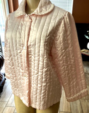 Miss Elaine Home Pink Quilted Jacket Embroidery Trim Cuff Collar Sz M 6b