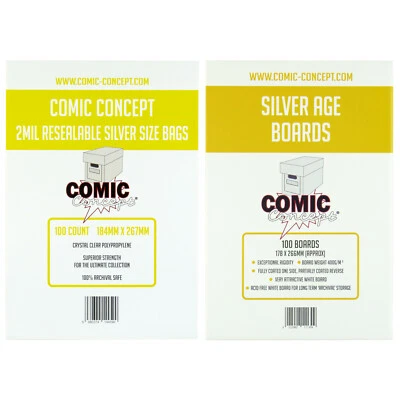 Comic Concept RESEALABLE Comic Bags and Backing Boards -- SILVER -- Great Value!