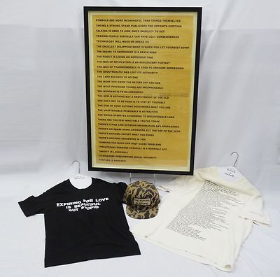 EXTREMELY RARE JENNY HOLZER ART POSTER + CAP + T-SHIRTS w/ WRITTEN INSCRIPTION