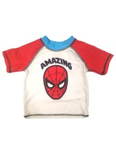 Marvel Infant Boys Red, White Blue Spiderman Rash Guard Swim Shirt 2T