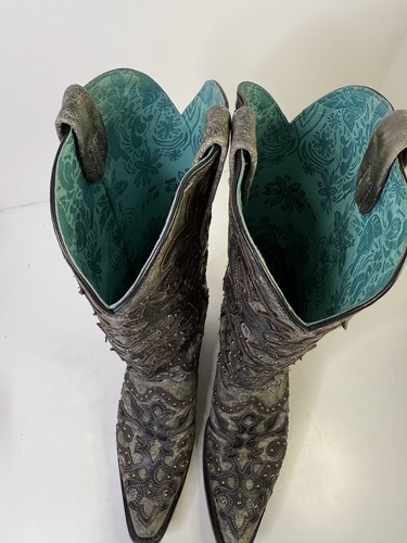 Corral Black/Gray Overlay Studded Boots Super Soft Leather COMFORTABLE sz 9M - Picture 11 of 16