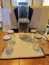 Vintage Hoosier Cabinet Glass Canister Set 6pc Sneath Owens Illinois 1930s Lids