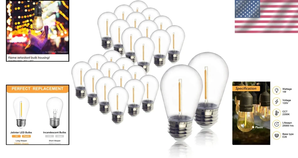 48-Pack 1W LED String Light Bulbs, Warm White - Image 2 of 4