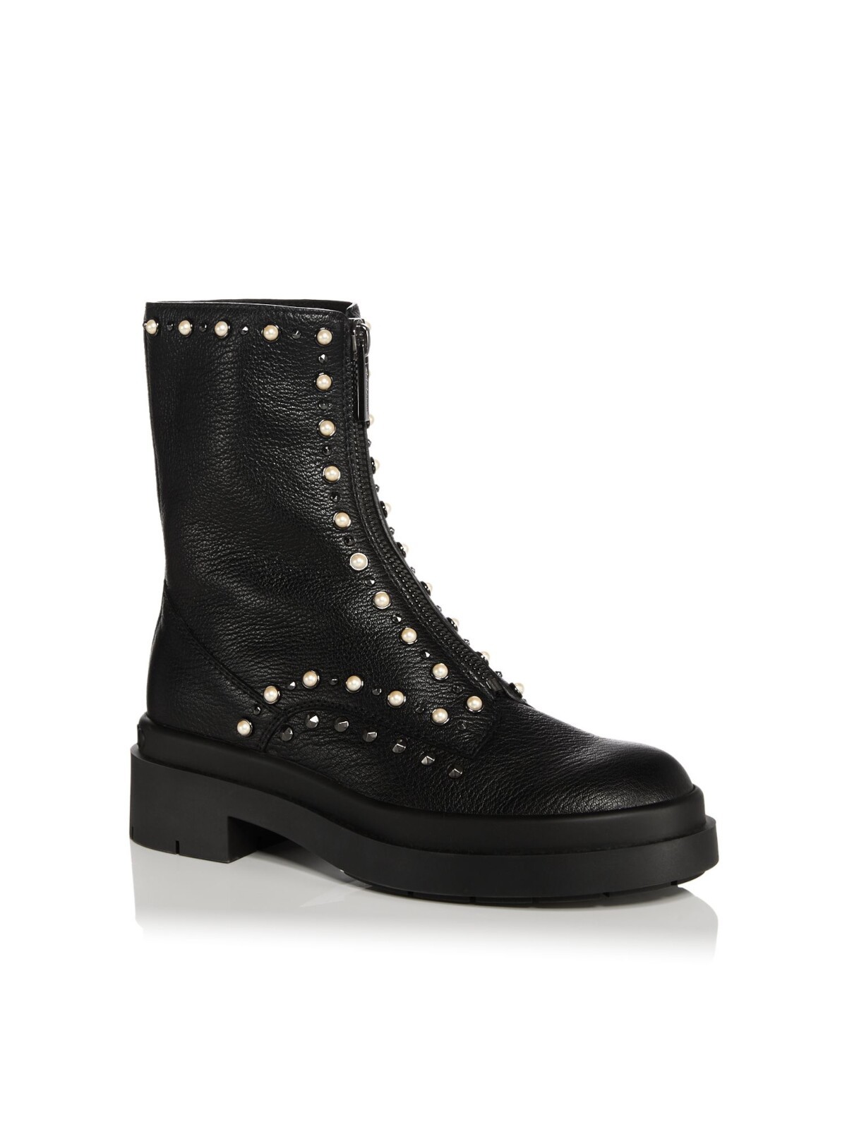 Jimmy Choo Womens Black Nola Leather Combat Boots with Faux Pearls Size 39.5 Fits Small