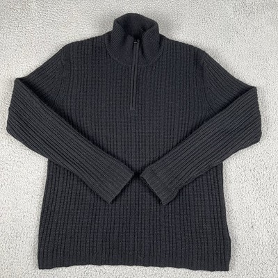 Banana Republic Sweater Mens Small Black Wool Camel Hair Pullover Rib Knit Zip