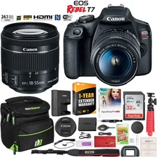 Canon EOS Rebel T7 DSLR Camera + 18-55mm IS II Lens Kit + Case & Warranty Bundle