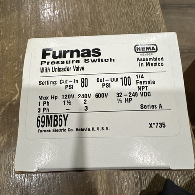 #ad Furnas 69MB6Y Pressure Switch Original New 80 Cut in 100 Cut Out $59.00