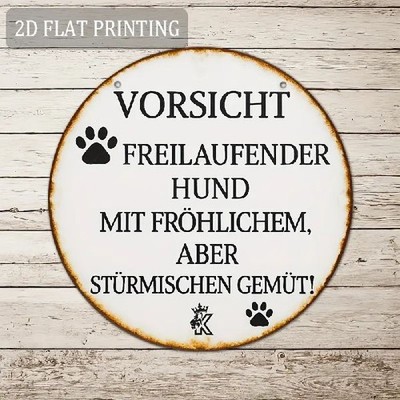 Blechschild rund Vorsicht freilaufender Hund Vintage Metallschild TEL3797