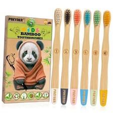 6 Pack Bamboo Kids Toothbrushes - Extra Soft Toothbrush for Kids Stylish Design