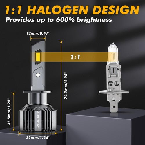AUXBEAM H1 Canbus LED Headlight Bulbs Conversion Kit High Low Beam 6500K White - Picture 6 of 12