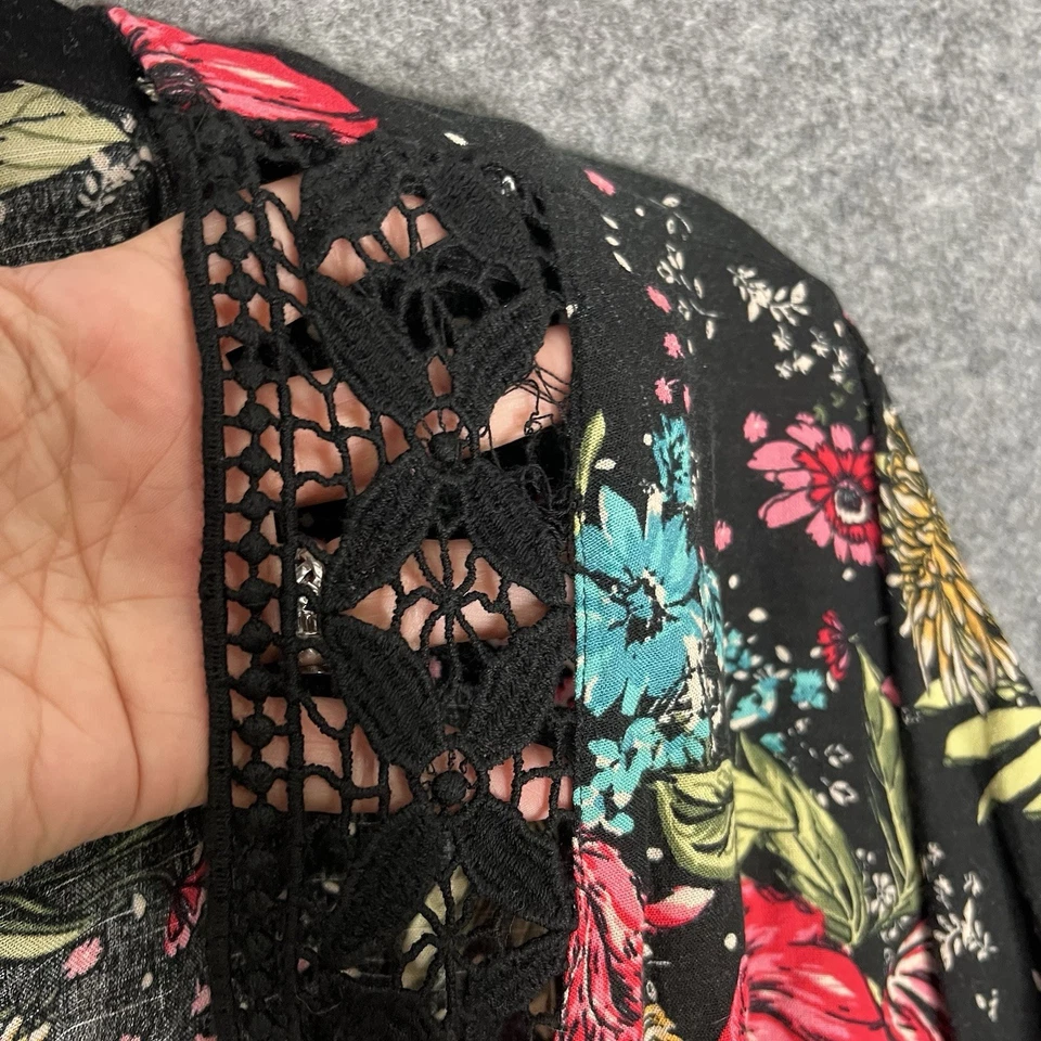 Cárdigan de verano MAURICES negro floral para mujer talla M con ribete de ganchillo Foto 2 de 4