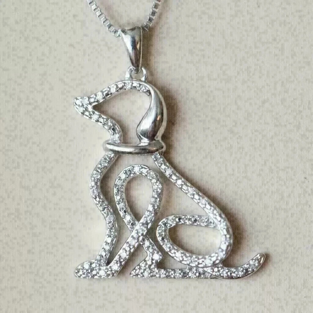 2.58 Ct Round Simulated Diamond Dog lover Charm Pendant 14k White Gold Plated