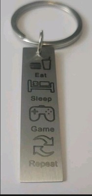Gamer Metal Keychain Eat Sleep Game Repeat 2'' Long Silvery New