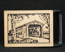 WB11115 *NOS* VINTAGE 1975 **LANGLEY BRIDGE** TECH-ETHER GUILD ART BRASS BUCKLE