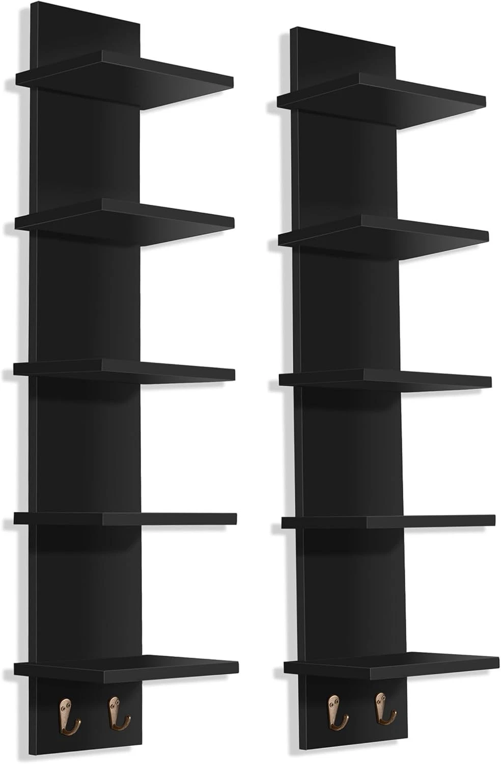5 Tier Wall Shelf Unit W/ Hooks Vertical Column Utility Shelving Home Decor