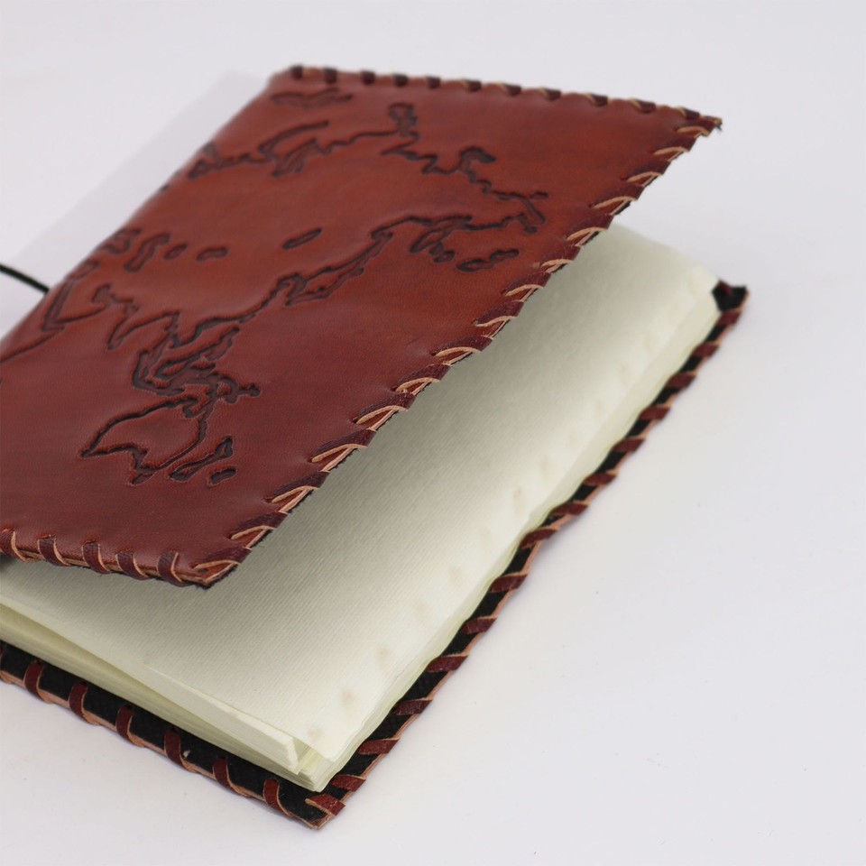 Leather Travel Journal Notebook with Wrap Light Tan 96 Pages 17 x 13 cm ...