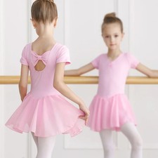 Girl Ballet Leotard with Tulle Skirt Dance Dress Short/Long Sleeve Bodysuit