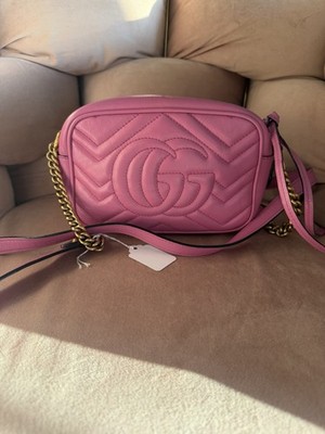 Gucci GG Marmont Mini Camera Bag Pink Matelassé Leather Crossbody