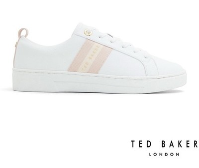 Ted Baker Reese Women s White/Pink Leather Lace-Up Sneakers US 8.5 Comfort