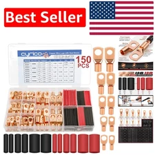 Versatile 150-Piece Battery Cable Ends Kit with Copper Lugs & Heat Shrink Tubing