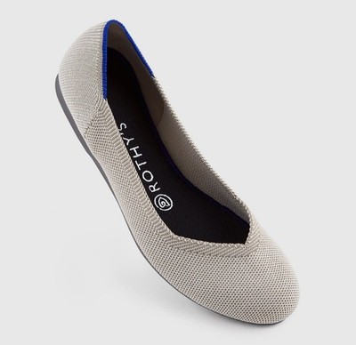 ROTHY'S The Flat Round Toe Flax Birdseye Cream/Gray Comfort Ballet Flats Size 8
