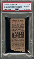 1930 BABE RUTH 2 HR’s #529 & #530 (4 HITS/7 RBI) TICKET🎟️ LOU GEHRIG 2 HITS PSA