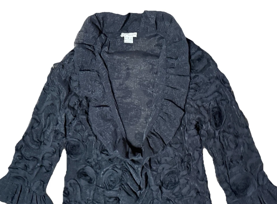 Grace Chuang Stunning Applique Jacket Sz Medium Black Rosette Lightweight Ruffle - Image 3 of 4