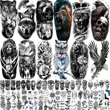82 Sheets Temporary Tattoos Black Skull Skeleton Arm Chest Halloween Cosplay