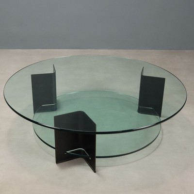 Vintage Couchtisch Design Lackiertes Metall Glas der 70er-80er Jahre