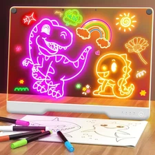 16-Inch Rechargeable Doodle Glow LED Note Board, 7-Color Light Modes, Neon Art D