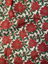 1 yd Fabric Poinsettias Christmas  100% Cotton on White David Textiles